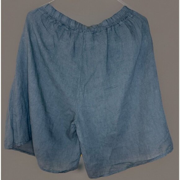 SAGA Linen Shorts Breathable Long Slash Pockets Wide Elastic Waist Vacation - Picture 1 of 4